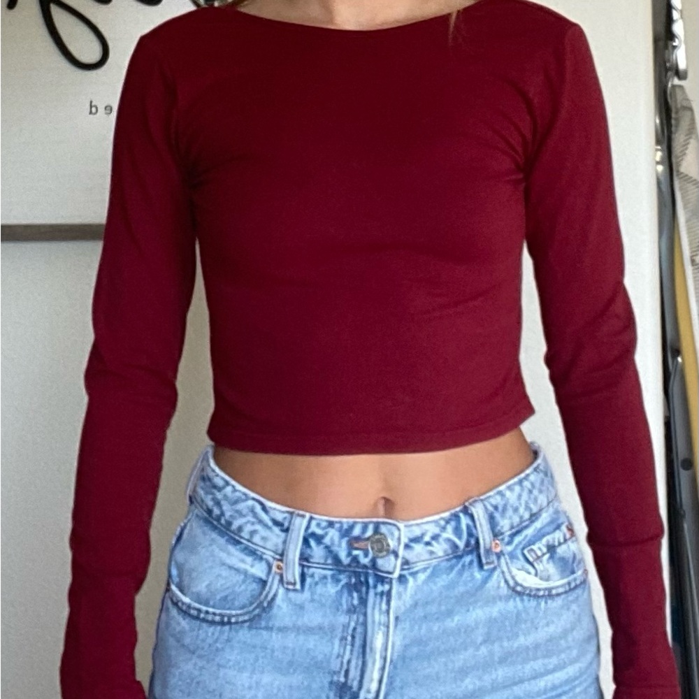 Edikted Red Fitted Long Sleeve Crop Top
